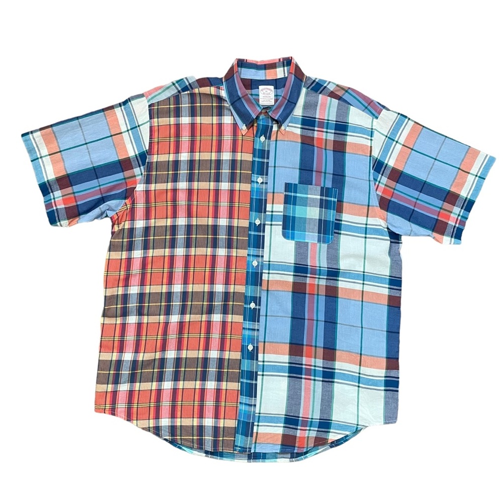 Brooks Brothers Madison Plaid Color Block Short Sleeve Button Down Shirt XL